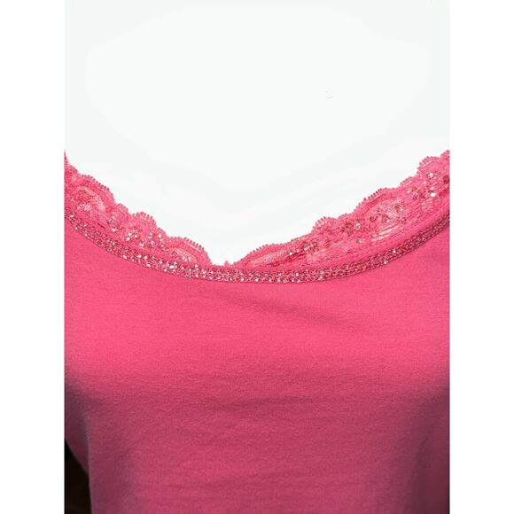 Express Vintage Y2K Cami Tank Fitted Stretch Lace Rhinestone Trim Pink L - Picture 6 of 11